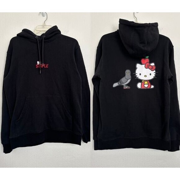 Staple Pigeon x Hello Kitty Hoodie Sweater Black Heavyweight Cotton Unisex Small - Picture 1 of 9